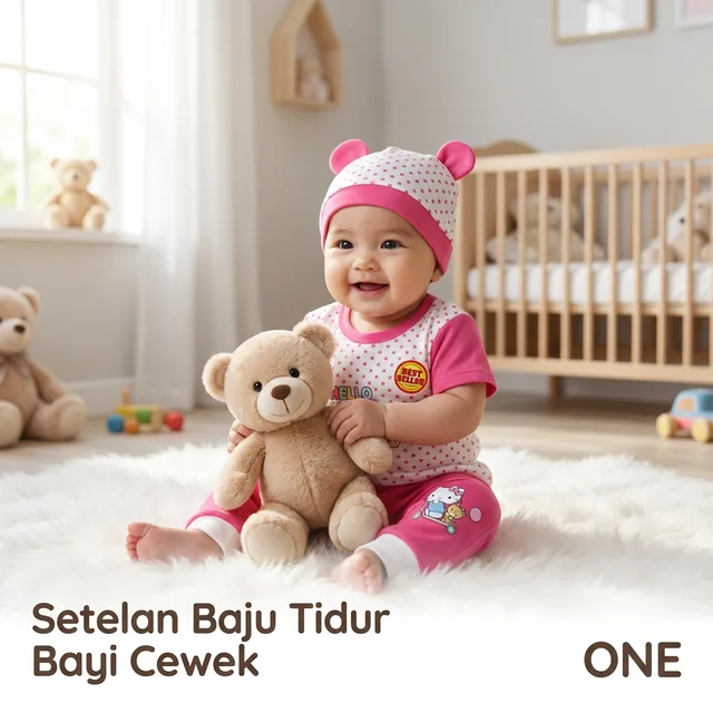 Setelan baju tidur bayi perempuan motif beruang
